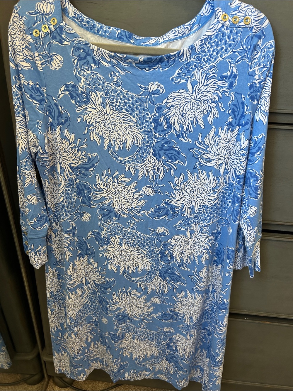 Lilly Pulitzer Blue and White Floral Shift Dress Sophie XL